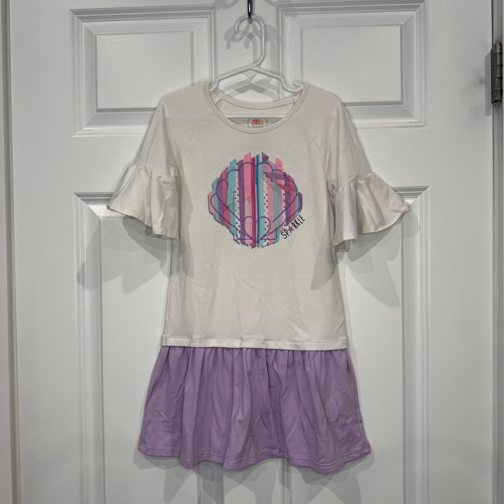 Garanimals Girls Size 6 Seashell‎ Sparkle Bell Sleeve Dress Cream Purple